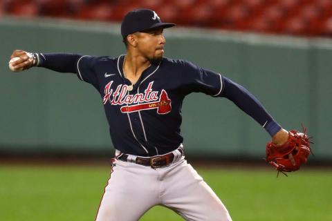 BOSTON, MASSACHUSETTS – SEPTEMBER 02: Johan Camargo #17 of the Atlanta Braves throws against the Boston Red Sox during the eighth inning at Fenway Park on September 02, 2020 in Boston, Massachusetts. (Photo by Maddie Meyer/Getty Images)