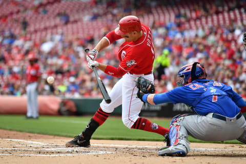 CINCINNATI, OH – MAY 19: Joey Votto #19 of the Cincinnati Reds bats against the Chicago Cubs at Great American Ball Park on May 19, 2018, in Cincinnati, Ohio. (Photo by Jamie Sabau/Getty Images) *** Local Caption *** Joey Votto