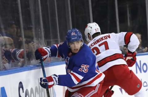 NEW YORK, NEW YORK – NOVEMBER 27: Libor Hajek #25 of the New York Rangers skates against the Carolina Hurricanes at Madison Square Garden on November 27, 2019 in New York City. The Rangers defeated the Hurricanes 3-2. (Photo by Bruce Bennett/Getty Images)