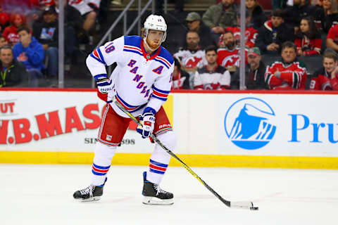 NEWARK, NJ – APRIL 03: New York Rangers defenseman Marc Staal (18) skates during the first period of the National Hockey League Game between the New Jersey Devils and the New York Rangers on April 3, 2018, at the Prudential Center in Newark, NJ. (Photo by Rich Graessle/Icon Sportswire via Getty Images)