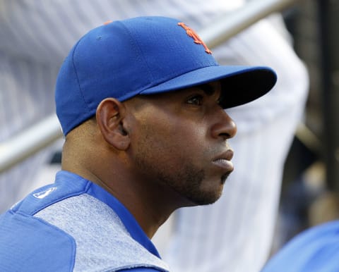 NEW YORK, NY – JULY 23: Yoenis Cesspedes #52 of the New York Mets watches from the dugout before an MLB baseball game against the San Diego Padres on July 23, 2018 at Citi Field in the Queens borough of New York City. Padres won 3-2. (Photo by Paul Bereswill/Getty Images)