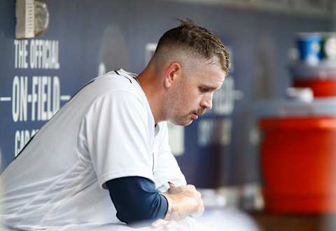 SEATTLE, WA – AUGUST 04: James Paxton #65 of the Seattle Mariners sits in the dugout after giving up two runs in the third inning against the Toronto Blue Jays at Safeco Field on August 4, 2018 in Seattle, Washington. (Photo by Lindsey Wasson/Getty Images)