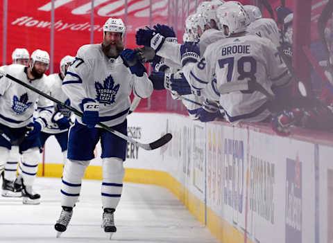 May 25, 2021; Montreal, Quebec, CAN; Toronto Maple Leafs forward Joe Thornton (97)  Mandatory Credit: Eric Bolte-USA TODAY Sports