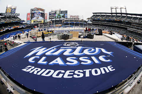 FLUSHING, NY – DECEMBER 31: Winter Classic logo displayed on New York Mets dugout during practice for the the New York Rangers and Buffalo Sabres Winter Classic NHL game on December 31, 2017, at Citi Field in Flushing, NY. (Photo by John Crouch/Icon Sportswire via Getty Images)