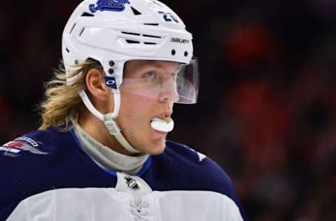 Feb 22, 2020; Philadelphia, Pennsylvania, USA; Winnipeg Jets right wing Patrik Laine (29) looks on in the first period during the game against the Philadelphia Flyers at Wells Fargo Center. Mandatory Credit: Kyle Ross-USA TODAY Sports