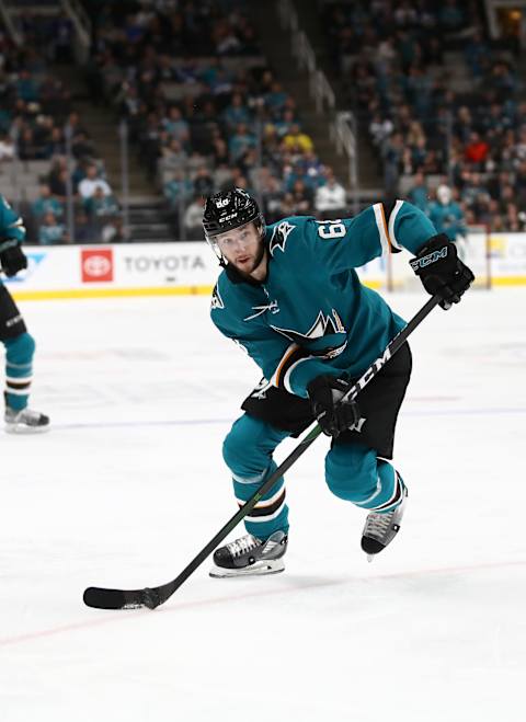 SAN JOSE, CALIFORNIA – MARCH 03: Melker Karlsson #68 of the San Jose Sharks in action against the Toronto Maple Leafs at SAP Center on March 03, 2020 in San Jose, California. (Photo by Ezra Shaw/Getty Images)