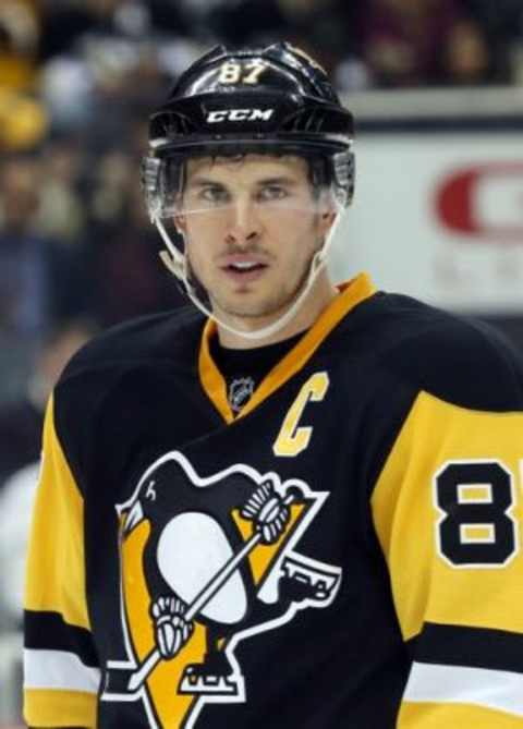 Feb 10, 2016; Pittsburgh, PA, USA; Pittsburgh Penguins center Sidney Crosby (87) looks on against the New York Rangers during the second period at the CONSOL Energy Center. The Rangers won 3-0. Mandatory Credit: Charles LeClaire-USA TODAY Sports