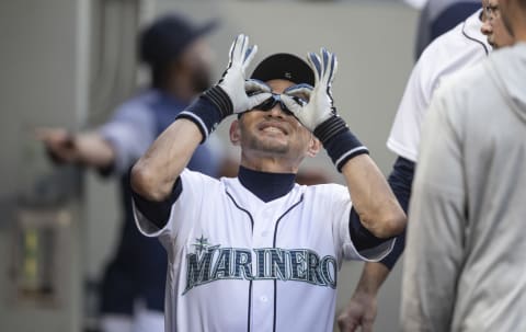 SEATTLE, WA – SEPTEMBER 8: Ichiro Suzuki #51 of the Seattle Mariners jokes around in the dugout before a game against the New York Yankees at Safeco Field on September 8, 2018 in Seattle, Washington. The Yankees won 4-2. (Photo by Stephen Brashear/Getty Images)