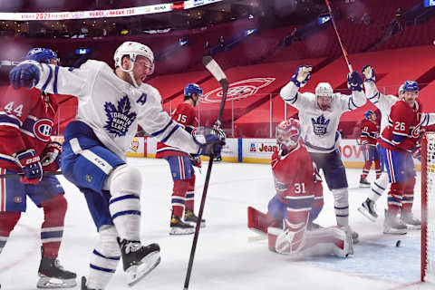 Morgan Rielly #44 of the Toronto Maple Leafs  . (Photo by Minas Panagiotakis/Getty Images)