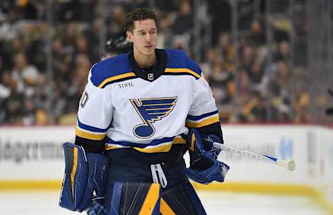 St. Louis Blues, Jordan Binnington #50. (Photo by Justin Berl/Getty Images)