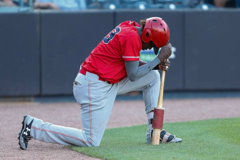 TOLEDO, OH – JUNE 15: Louisville Bats right fielder Gabbriel Guerrero (23) prepares to bat during a regular season game between the Louisville Bats and the Toledo Mud Hens on June 15, 2018 at Fifth Third Field in Toledo, Ohio. (Photo by Scott W. Grau/Icon Sportswire via Getty Images)