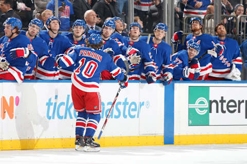 NEW YORK, NY – DECEMBER 16: Artemi Panarin #10 of the New York Rangers celebrates after scoring a goal in the third period against the Nashville Predators at Madison Square Garden on December 16, 2019 in New York City. (Photo by Jared Silber/NHLI via Getty Images)