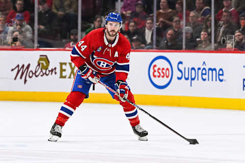 Apr 1, 2023; Montreal, Quebec, CAN; Montreal Canadiens defenseman Joel Edmundson. Mandatory Credit: David Kirouac-USA TODAY Sports