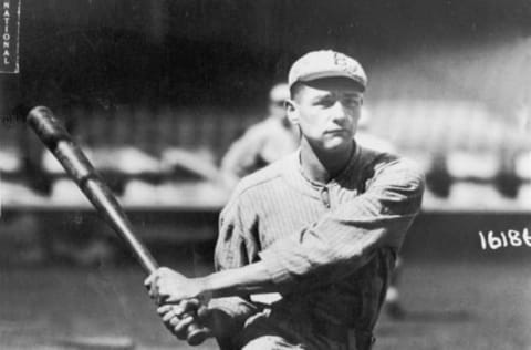 American baseball player Zack Wheat (1888 – 1972) of the Brooklyn Robins swings during a team practice, 1910s. (Photo by Bruce Bennett Studios/Getty Images)