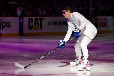 Mitchell Marner in the Great Clips NHL Breakaway Challenge during the 2023 NHL All-Star Skills Competition. (Photo by Mike Ehrmann/Getty Images)