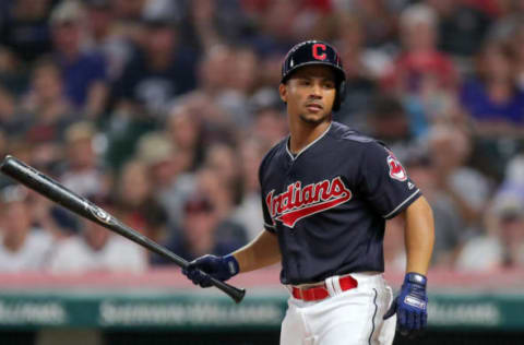 CLEVELAND, OH – JULY 14: Cleveland Indians designated hitter Francisco Mejia (27) at bat during the ninth inning of the Major League Baseball game between the New York Yankees and Cleveland Indians on July 14, 2018, at Progressive Field in Cleveland, OH. New York defeated Cleveland 5-4. (Photo by Frank Jansky/Icon Sportswire via Getty Images)