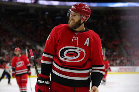 RALEIGH, NC – DECEMBER 05: Carolina Hurricanes defenseman Jaccob Slavin (74) during the 2nd period of the Carolina Hurricanes game versus the New York Rangers on December 5th, 2019 at PNC Arena in Raleigh, NC (Photo by Jaylynn Nash/Icon Sportswire via Getty Images)