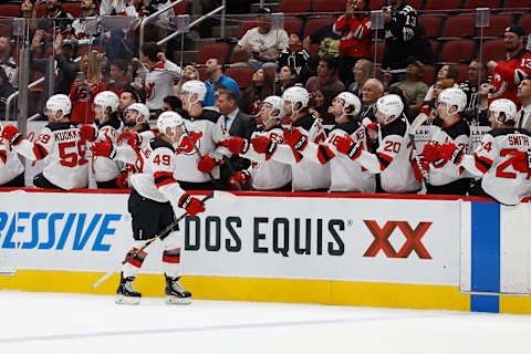 Fabian Zetterlund #49 of the New Jersey Devils. (Photo by Christian Petersen/Getty Images)