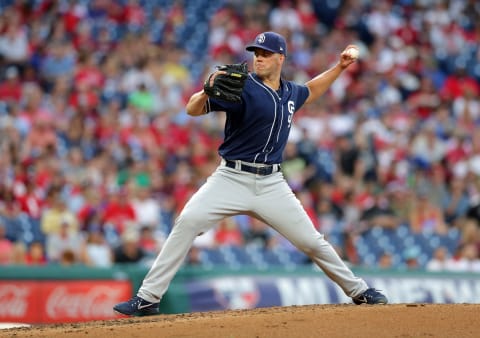 PHILADELPHIA, PA – JULY 20: Starting pitcher Clayton Richhard #3 of the San Diego Padres delivers a pitch during a game against the Philadelphia Phillies at Citizens Bank Park on July 20, 2018 in Philadelphia, Pennsylvania. The Phillies won 11-5. (Photo by Hunter Martin/Getty Images)