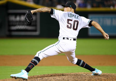 PHOENIX, AZ – SEPTEMBER 21: Arizona Diamondbacks relief pitcher Yoan Loppez (50) pitches during the MLB baseball game between the Arizona Diamondbacks and the Colorado Rockies on September 21, 2018 at Chase Field in Phoenix, AZ (Photo by Adam Bow/Icon Sportswire via Getty Images)