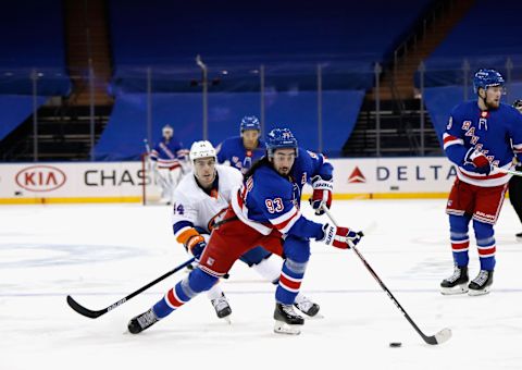 : Mika Zibanejad #93 of the New York Rangers c (Photo by Bruce Bennett/Getty Images)