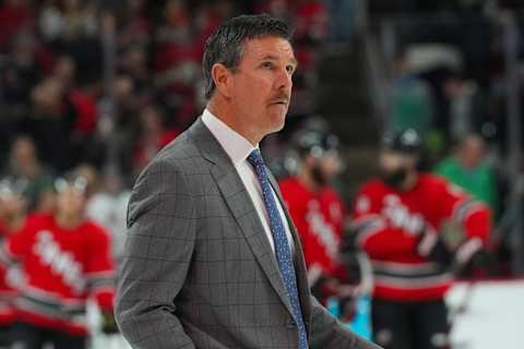 Dec 18, 2022; Raleigh, North Carolina, USA; Pittsburgh Penguins head coach Mike Sullivan walks off the ice after the game against the Carolina Hurricanes at PNC Arena. Mandatory Credit: James Guillory-USA TODAY Sports