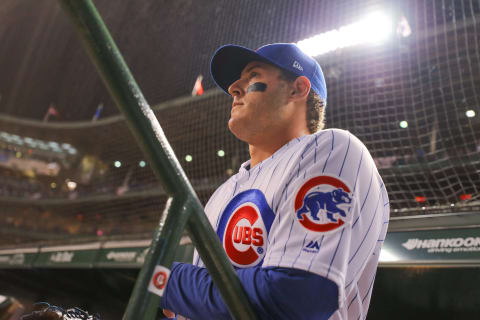 CHICAGO, IL – OCTOBER 2: Anthony Rizzo #44 of the Chicago Cubs looks on before the National League Wild Card game against the Colorado Rockies at Wrigley Field on Tuesday, October 2, 2018 in Chicago, Illinois. (Photo by Alex Trautwig/MLB Photos via Getty Images)