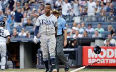 NEW YORK, NY – JULY 29: Tim Beckham #1 of the Tampa Bay Rays reacts after striking out during a game against the New York Yankees at Yankee Stadium on July 29, 2017 in the Bronx borough of New York City. The Yankees defeated the Rays 5-4. (Photo by Joe Robbins/Getty Images)