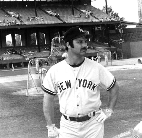 Yankee catcher Thurman Munson in a 1978 photo  at Comiskey Park. (Photo by Ron Vesely/Getty Images)