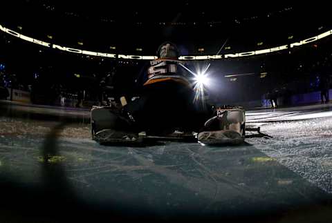 ST LOUIS, MISSOURI – JUNE 09: Jordan Binnington #50 of the St. Louis Blues takes to the ice prior to Game Six of the 2019 NHL Stanley Cup Final against the Boston Bruins at Enterprise Center on June 09, 2019 in St Louis, Missouri. (Photo by Bruce Bennett/Getty Images)