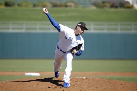 SURPRISE, AZ – OCTOBER 18: Nate Pearrson #20 of the Surprise Saguaros and Toronto Blue Jays pitches during the 2018 Arizona Fall League on October 18, 2018 at Surprise Stadium in Surprise, Arizona. (Photo by Joe Robbins/Getty Images)