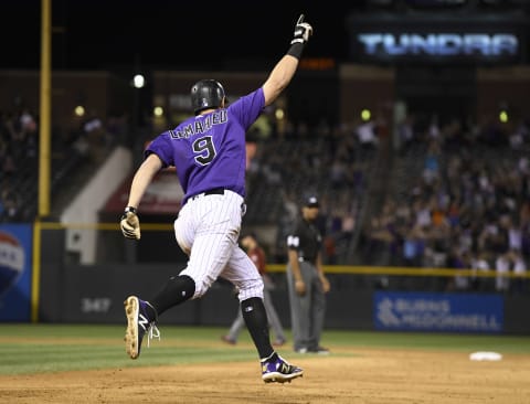 DENVER, CO – SEPTEMBER 12: Colorado Rockies second baseman DJ LeMahieu (9) celebrates rounding first base on a walkoff home run against the Arizona Diamondbacks relief pitcher Yoshihisa Hirano (66) in the 9th inning at Coors Field September 12, 2018. Rockies won 4-3. (Photo by Andy Cross/The Denver Post via Getty Images)