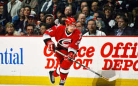 Apr 12, 2001; East Rutherford, NJ, USA; FILE PHOTO; Carolina Hurricanes left wing Sami Kapanen (24) in action against the New Jersey Devils during the conference quarterfinals at Continental Airlines Arena. Mandatory Credit: Lou Capozzola-USA TODAY NETWORK