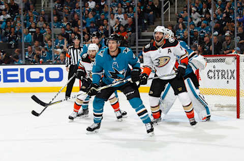 SAN JOSE, CA – APRIL 18: in Game Four of the Western Conference First Round during the 2018 NHL Stanley Cup Playoffs at SAP Center on April 18, 2018, in San Jose, California. (Photo by Rocky W. Widner/NHL/Getty Images) *** Local Caption ***