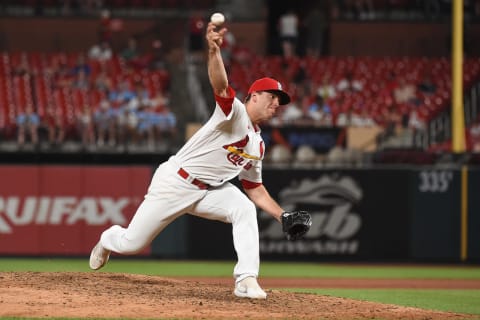 ST LOUIS, MO – JUNE 13: Ryan Helsley #56 of the St. Louis Cardinals pitches against the Pittsburgh Pirates during the ninth inning at Busch Stadium on June 13, 2022 in St Louis, Missouri. (Photo by Joe Puetz/Getty Images)