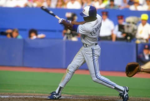 TORONTO, ON – CIRCA 1990: Tony Fernandez #1 of the Toronto Blue Jays bats during an Major League Baseball game circa 1990 at the SkyDome in Toronto, Ontario. Fernandez played for the Blue Jays from 1983-90, 93, 1998-99 and 2001. (Photo by Focus on Sport/Getty Images)