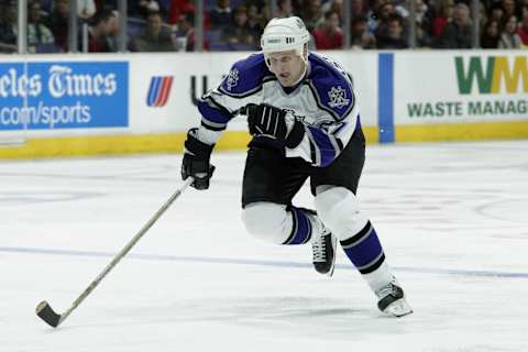 LOS ANGELES – MARCH 10: Erik Rasmussen, #27 of the Los Angeles Kings, skates against the Detroit Red Wings on March 10, 2003, at the Staples Center in Los Angeles, California. The Red Wings defeated the Kings 3-2. (Photo by Robert Laberge/Getty Images/NHLI)