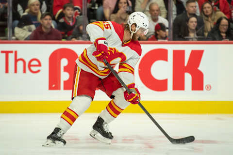 Calgary Flames defenseman Noah Hanifin (55): Marc DesRosiers-USA TODAY Sports