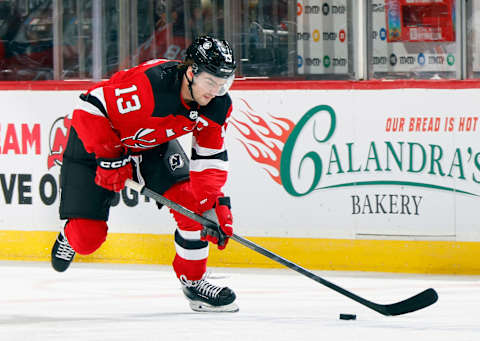 Nico Hischier #13 of New Jersey Devils. (Photo by Bruce Bennett/Getty Images)