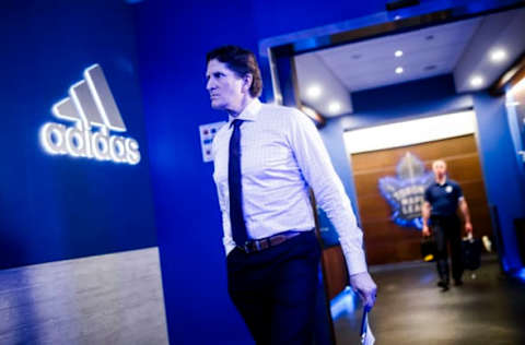 TORONTO, ON – APRIL 02: Mike Babcock head coach of the Toronto Maple Leafs comes out of the dressing room to play the Carolina Hurricanes at the Scotiabank Arena on April 2, 2019 in Toronto, Ontario, Canada. (Photo by Mark Blinch/NHLI via Getty Images)