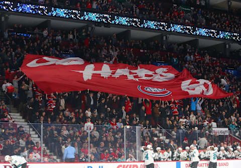 Dec 2, 2018; Montreal, Quebec, CAN; Montreal Canadiens fans. Mandatory Credit: Jean-Yves Ahern-USA TODAY Sports