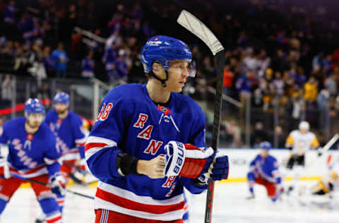 NEW YORK, NY – MARCH 18: Patrick Kane #88 of the New York Rangers during warm-up prior to the game against the Pittsburgh Penguins on March 18, 2023, at Madison Square Garden in New York, New York. (Photo by Rich Graessle/Getty Images)