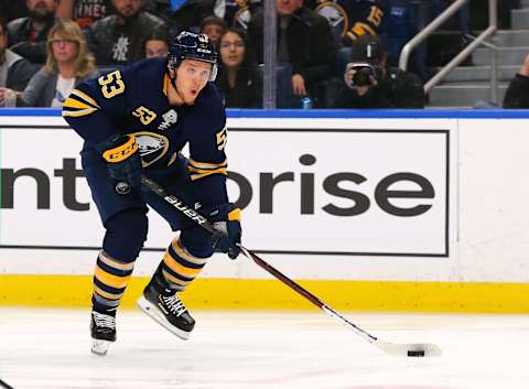 BUFFALO, NY – OCTOBER 30: Jeff Skinner #53 of the Buffalo Sabres during the game against the Calgary Flames at the KeyBank Center on October 30, 2018 in Buffalo, New York. (Photo by Kevin Hoffman/Getty Images)