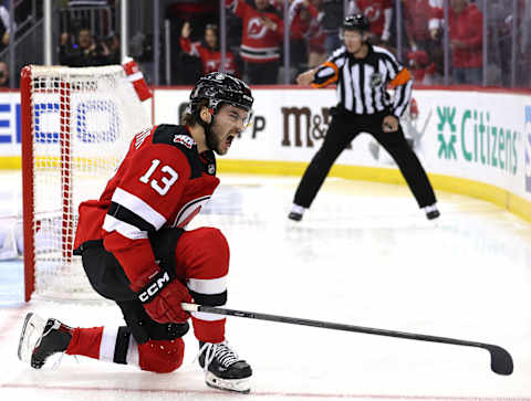 Nico Hischier #13 of the New Jersey Devils. (Photo by Elsa/Getty Images)