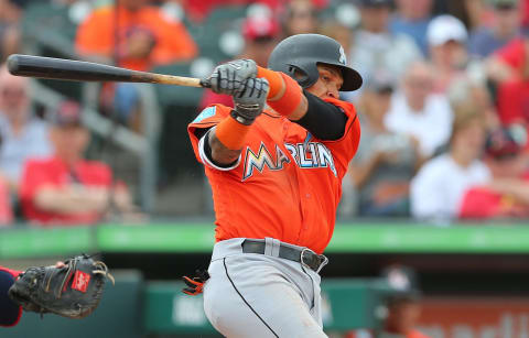 JUPITER, FL – MARCH 10: Isan Diaz #91 of the Miami Marlins in action against the St. Louis Cardinals during a spring training game at Roger Dean Stadium on March 10, 2018 in Jupiter, Florida. The Marlins defeated the Cardinals 7-3. (Photo by Rich Schultz/Getty Images)