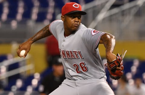 MIAMI, FL – SEPTEMBER 20: Raisel Iglesias #26 of the Cincinnati Reds throws a pitch against the Miami Marlins at Marlins Park on September 20, 2018 in Miami, Florida. (Photo by Mark Brown/Getty Images)