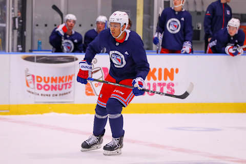 NEW YORK, NY – JUNE 29: New York Rangers Defenseman K’Andre Miller (79) skates during the New York Rangers Prospect Development Camp on June 29, 2018 at the MSG Training Center in New York, NY. (Photo by Rich Graessle/Icon Sportswire via Getty Images)