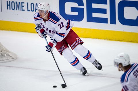 Dec 15, 2016; Dallas, TX, USA; New York Rangers defenseman Nick Holden (22) in action during the game against the Dallas Stars at the American Airlines Center. The Rangers shut out the Stars 2-0. Mandatory Credit: Jerome Miron-USA TODAY Sports