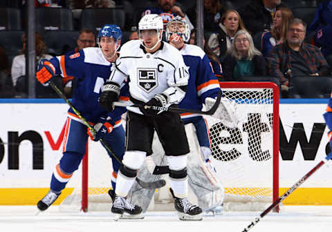 ELMONT, NEW YORK – FEBRUARY 24: Anze Kopitar, #11 of the Los Angeles Kings, skates against the New York Islanders at the UBS Arena on February 24, 2023, in Elmont, New York. (Photo by Bruce Bennett/Getty Images)