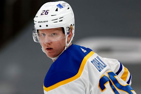 BOSTON, MASSACHUSETTS – MAY 01: Rasmus Dahlin #26 of the Buffalo Sabres looks on during the second period against the Boston Bruins at TD Garden on May 01, 2021 in Boston, Massachusetts. (Photo by Maddie Meyer/Getty Images)